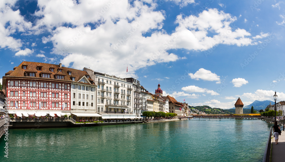 Panoramic view of the river Reuss in Luzern, Switzerland