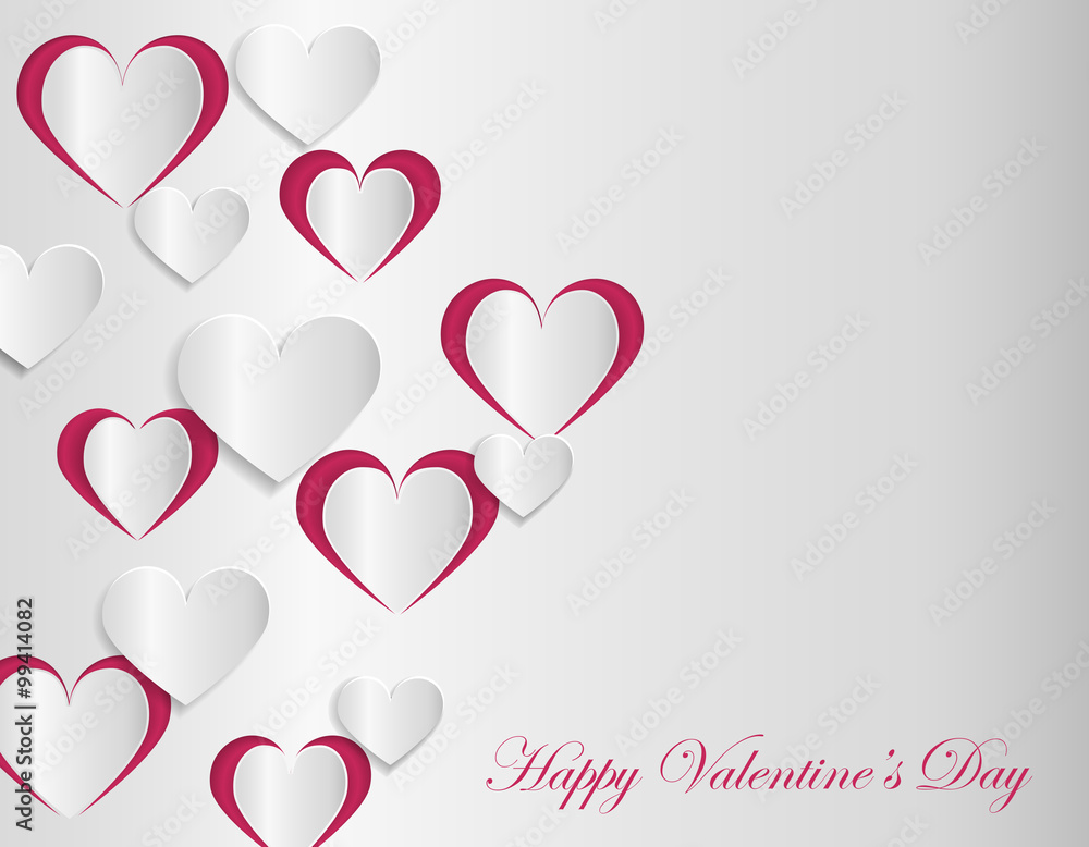 Valentine card template with cut paper hearts