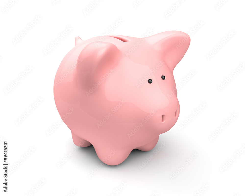 Pink piggy bank isolated on a white background, coin bank for money and finances