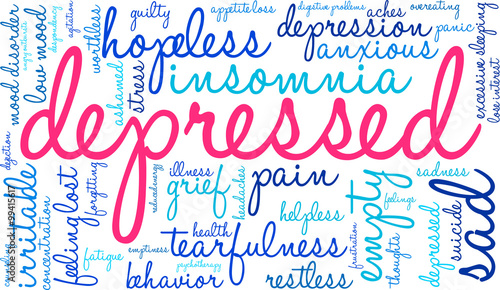 Depressed Word Cloud on a white background. 