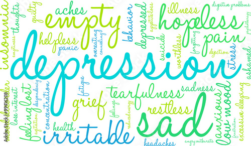 Depression Word Cloud on a white background. 