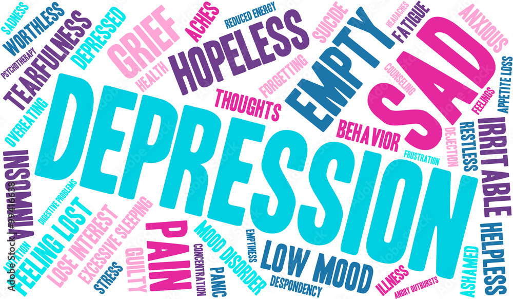 Obraz premium Depression Word Cloud on a white background. 