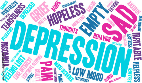 Depression Word Cloud on a white background. 