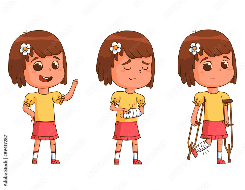 Girl with fractured arm/leg isolated on white background Girl with fractured arm/leg isolated on white background