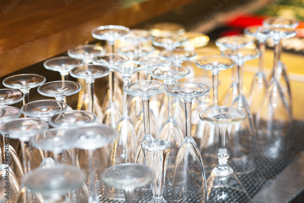 Turned upside down a set of wine glasses Turned upside down a set of wine glasses