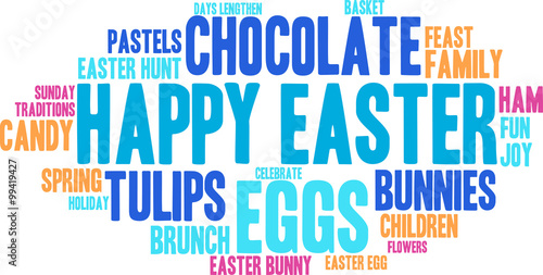 Happy Easter Word Cloud on a white background. 