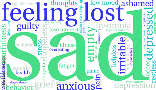 Sad Word Cloud on a white background. 