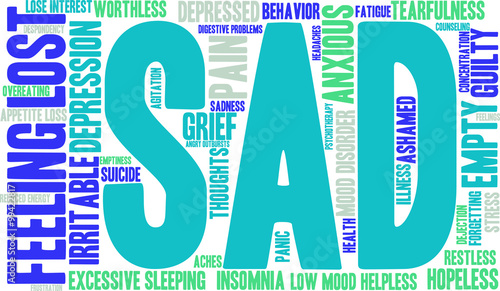 Sad Word Cloud on a white background. 