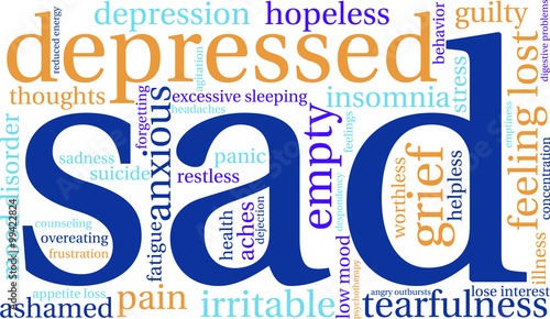 Sad Word Cloud on a white background. 