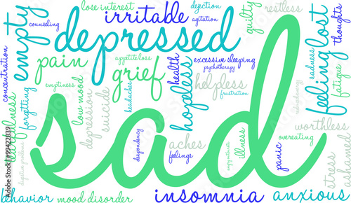 Sad Word Cloud on a white background. 