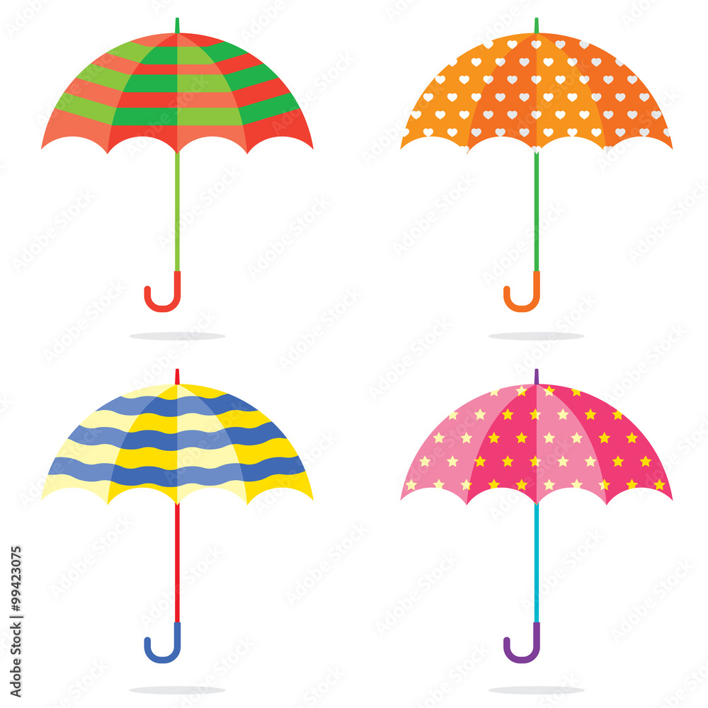Set Of Different Colorful Umbrellas.