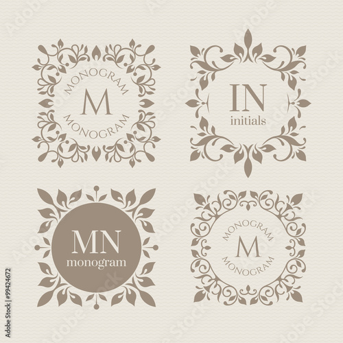 Monograms collection. Floral monograms for cards, invitations, menus, labels. Graphic design pages, business sign, boutiques, cafes, hotels.