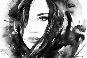Leinwandbilder Aquarell Gesicht Beautiful woman face. Abstract fashion watercolor illustration  © Anna Ismagilova