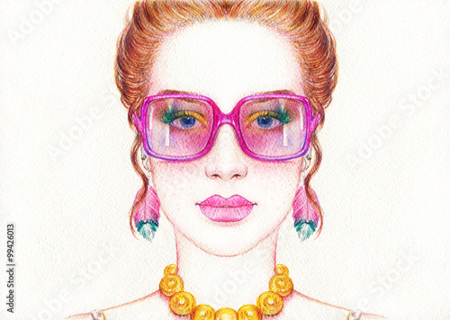 Beautiful woman face with glasses. summer lady .woman portrait 