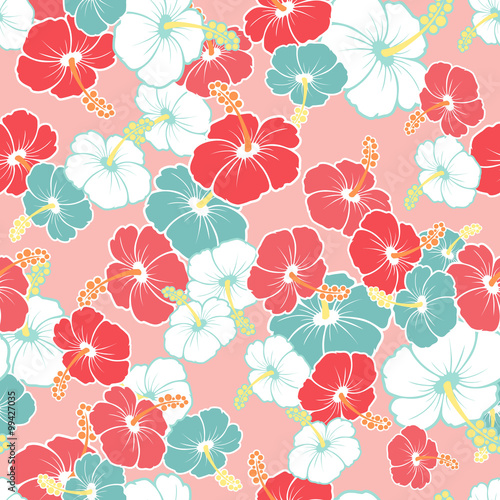 Hawaiian Seamless Pattern with hibiscus flowers