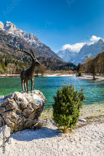 Jasna Lake,Mountain Range,Chamois Statue-Slovenia photo