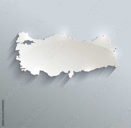 Turkey map blue white card paper 3D raster