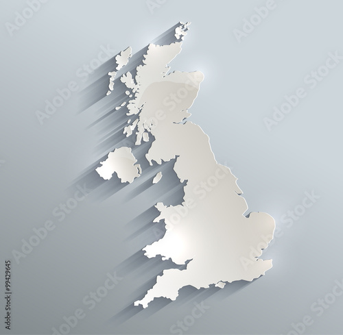 United Kingdom map blue white card paper 3D raster