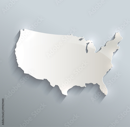 USA map blue white card paper 3D raster