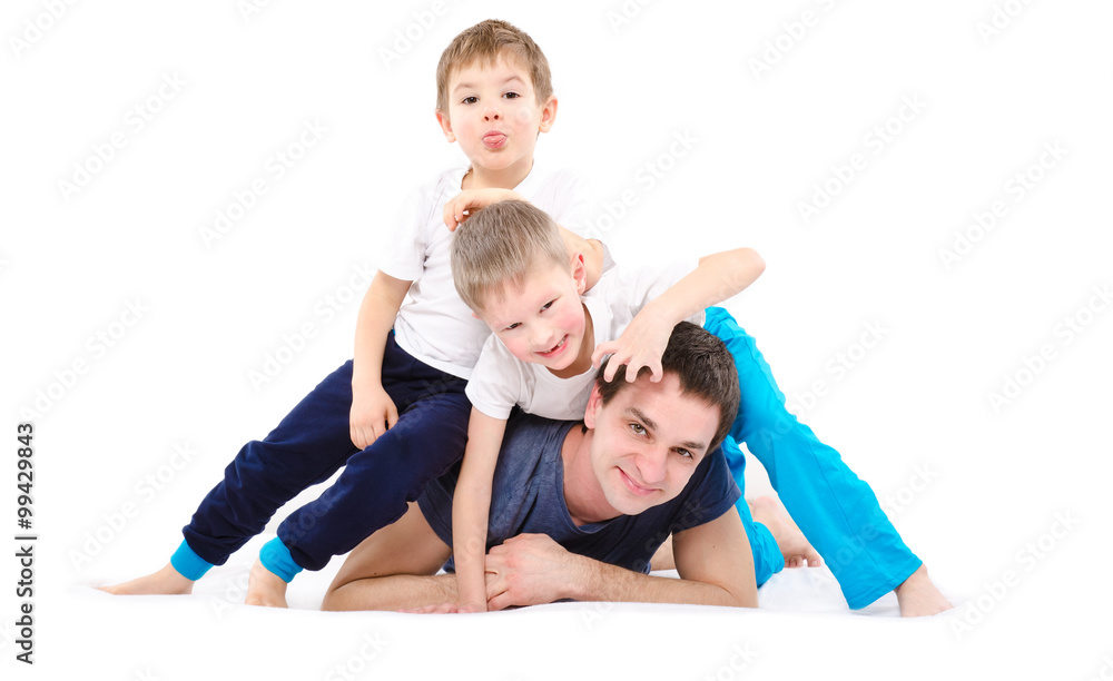 Happy father and sons, isolated on white background
Happy father and sons, isolated on white background