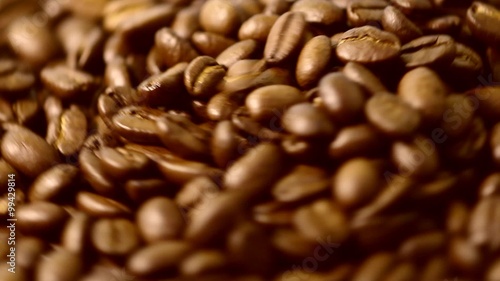 coffee beans turn into a mill machine photo