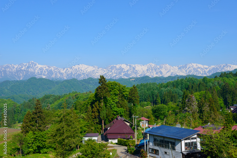Northern Alps and village in Nagano, Japan Northern Alps and village in Nagano, Japan
