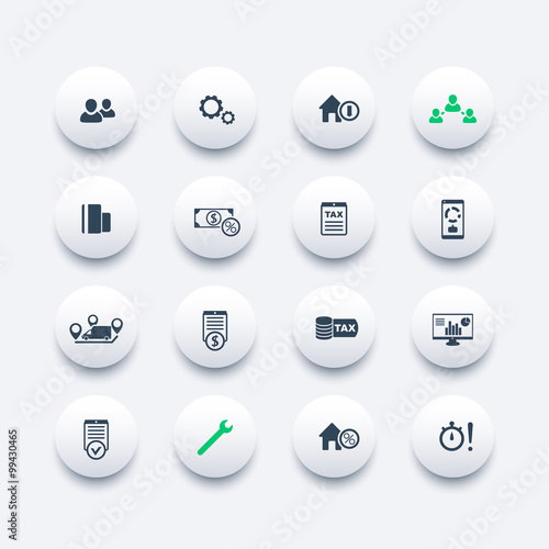 16 finance, costs, tax round modern icons, business analytics, statistics, vector illustration