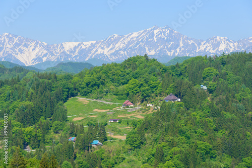 Northern Alps and village in Nagano, Japan