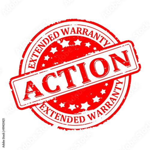 Scratches on red round seal with the inscription - actions, extended warranty - vector svg