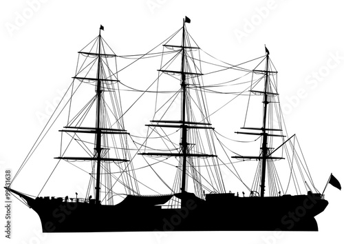 Silhouette of big ship on white background