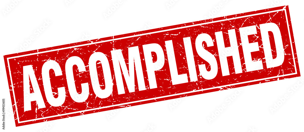 accomplished red square grunge stamp on white accomplished red square grunge stamp on white