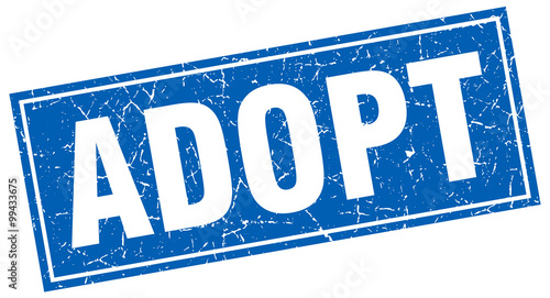 adopt blue square grunge stamp on white