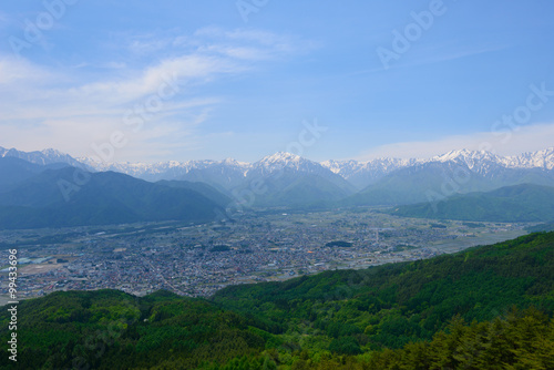 Northern Alps and the City of Omachi in Nagano, Japan