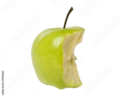 Bitten green apple isolated on a white background