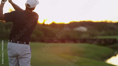Male Caucasian Golfer Lifestyle Golf Clubs Tee Off Green Outdoors Fairway