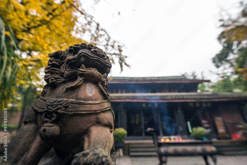 lion sculpture in Qingyang monastery -chengdu,china