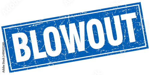 blowout blue square grunge stamp on white