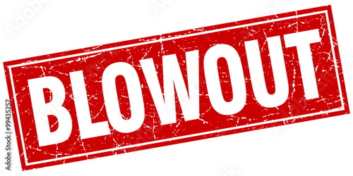 blowout red square grunge stamp on white