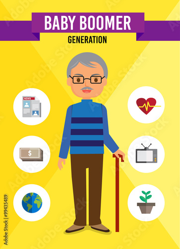 Baby Boomer Generation cartoon character, infographic