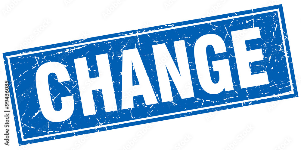 change blue square grunge stamp on white