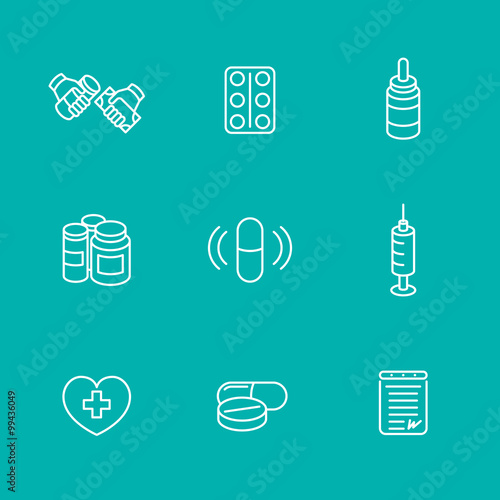 medicine, drugs, pills, line icons, isolated set, vector illustration