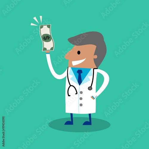 Successful International Doctor Holding Dollar Bill in His Hand