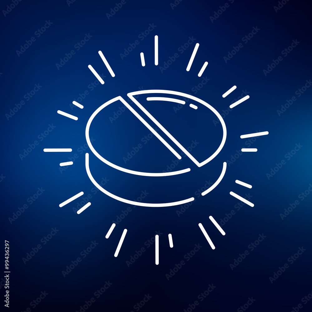 Obraz premium Medicine icon. Medication sign. Tablet symbol. Thin line icon on blue background. Vector illustration.
