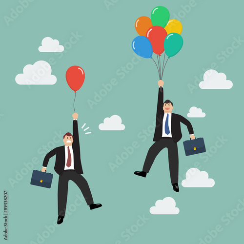 Businessman with colorful balloon fly pass businessman with red