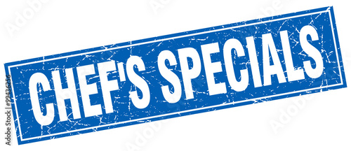 chef's specials blue square grunge stamp on white