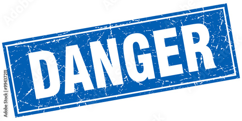 danger blue square grunge stamp on white