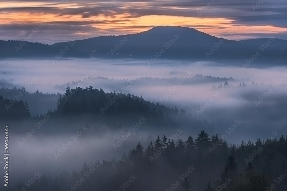 foggy dawn over the Bohemian Switzerland