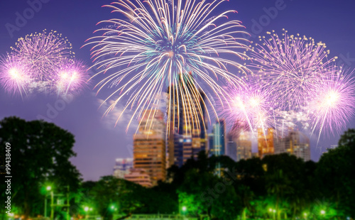 fire work on blur city scape background