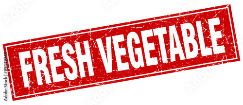 fresh vegetable red square grunge stamp on white