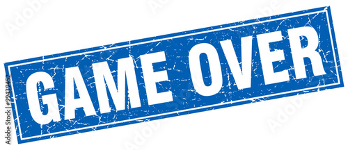 game over blue square grunge stamp on white